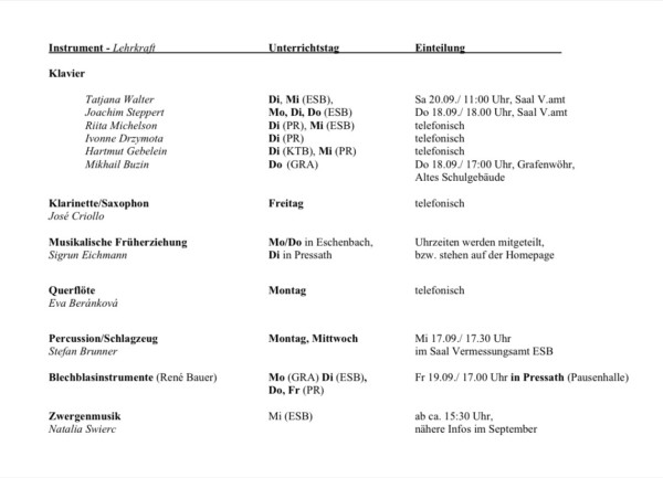Unterrichtseinteilung Schuljahr 2025/2026 Teil 2